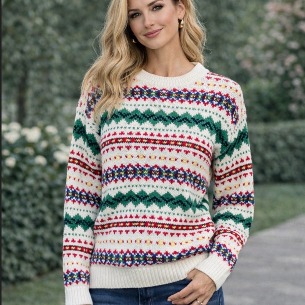 Vintage Honors Fair Isle Nordic Cotton Blend Unisex sweater L